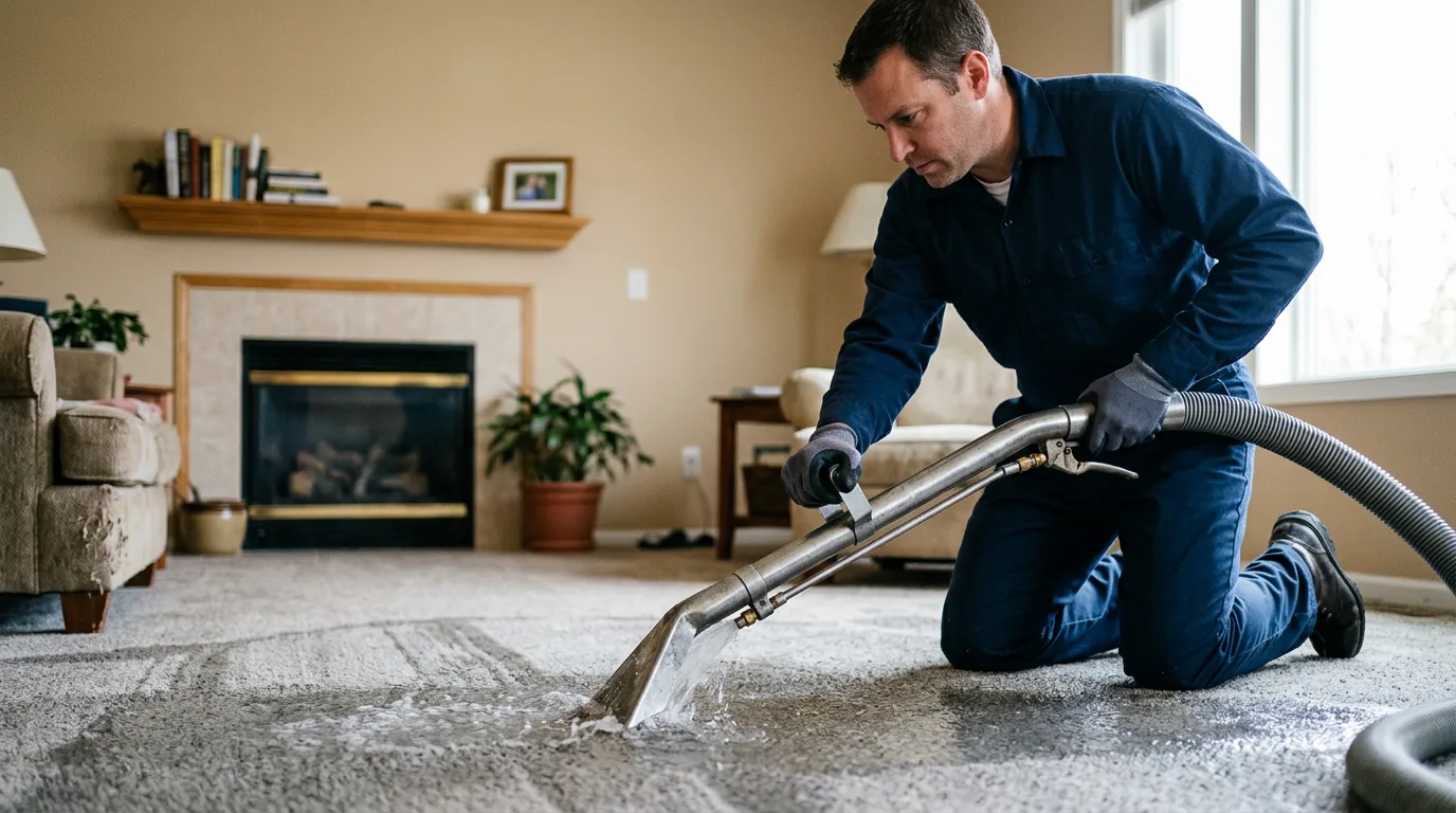 Water damage restoration technician working near Waynesville, OH